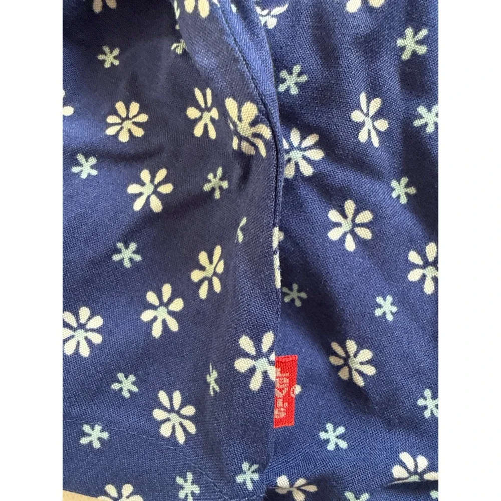 Levis Girls Navy Blue Floral Daisy Puff Sleeve Square Neck Blouse Top M 10-12Y